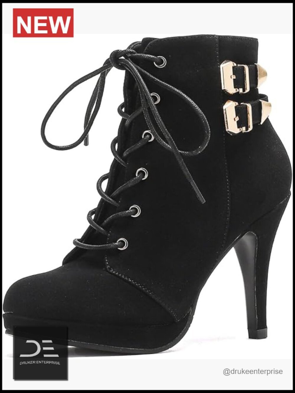 Chunky Heel Platform Ankle Boots Lace Up Block Heels Round Toe Sexy Booties